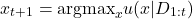 \[x_{t+1} = \text{argmax}_{x} u(x|D_{1:t})\]