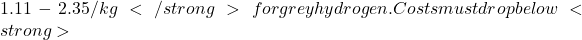 1.11-2.35/kg</strong> for grey hydrogen. Costs must drop below <strong>